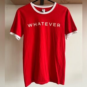 Ringer T-Shirt: Red with White trim 'Whatever' Screen Printed